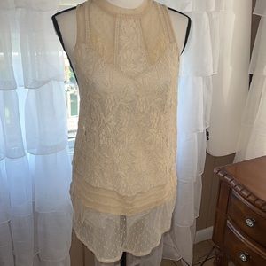 NWOT Free People cream lace high low flowy top size S!